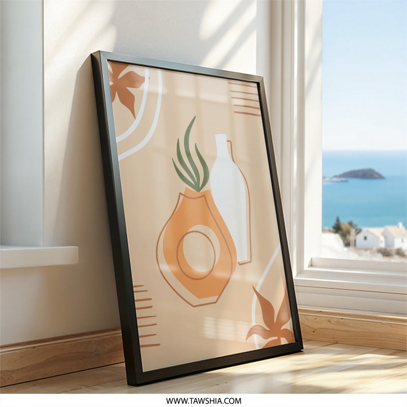 Boho Vase Wall Art, Abstract Plant Print, Neutral Tone Decor, Minimalist Home Art, Botanical Illustration, Modern Wall Art - Tawshia