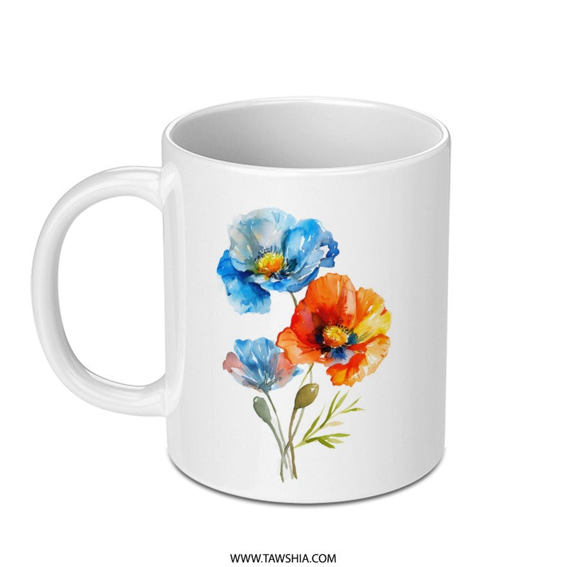 Watercolor Poppy Mug, Floral Coffee Cup, Flower Lover Gift, Artistic Mug, Poppy Art Mug, Unique Coffee Mug, Colorful Flower Mug - Tawshia