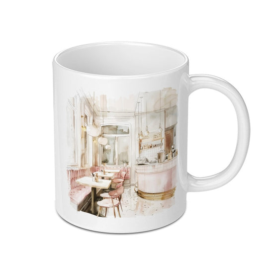 Cafe Mug, Watercolor Art Mug, Coffee Shop Lover Gift, Unique Mug, Coffee Mug, Tea Cup, Artistic Mug, Gift for Cafe Owner, Drinkware - Tawshia