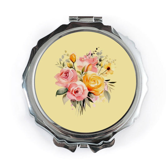 Floral Pocket Mirror, Watercolor Roses, Compact Mirror, Cute Gift, Travel Mirror, Makeup Mirror, Rose Bouquet, Women's Accessory - Tawshia