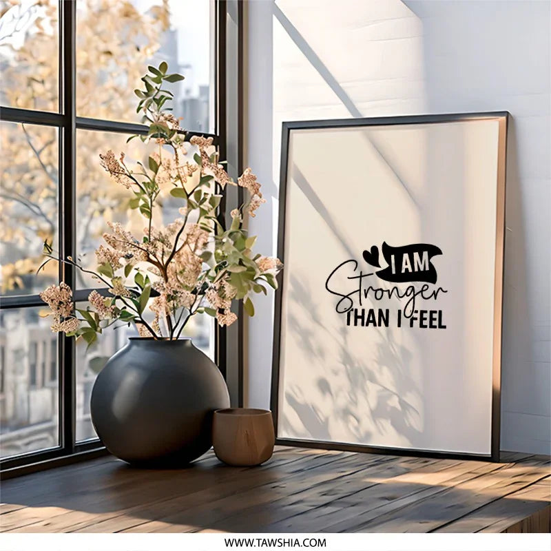I Am Stronger Than I Feel Wall Art, Motivational Wall Decor, Inspirational Quote Print, Positive Affirmation Art, Encouragement Gift - Tawshia