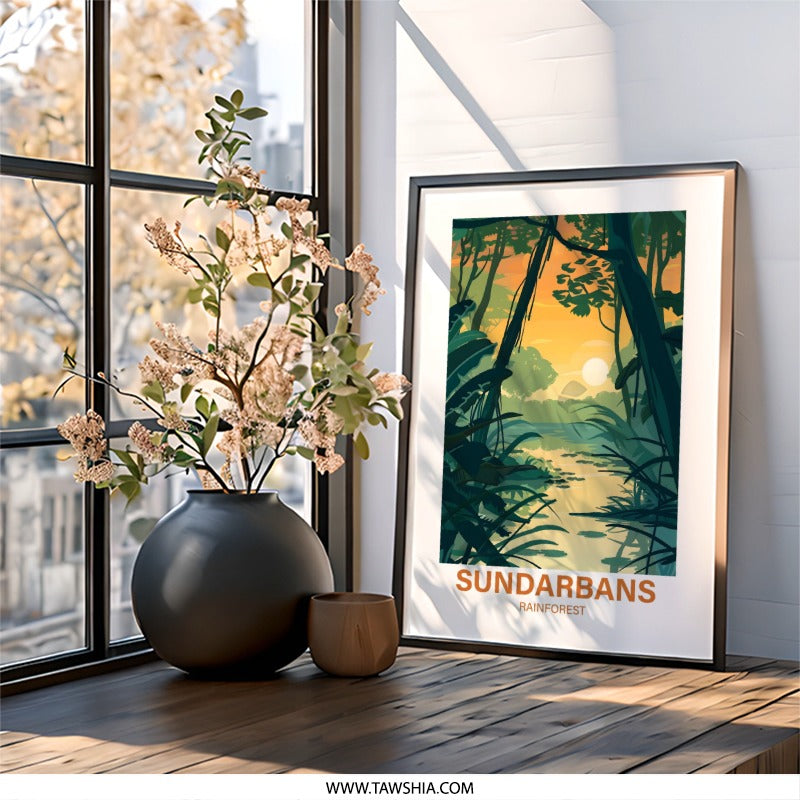 Sundarbans Rainforest Wall Art, Tropical Landscape Print, Nature Illustration, Home Decor, Jungle Scenery, Modern Wall Decor - Tawshia