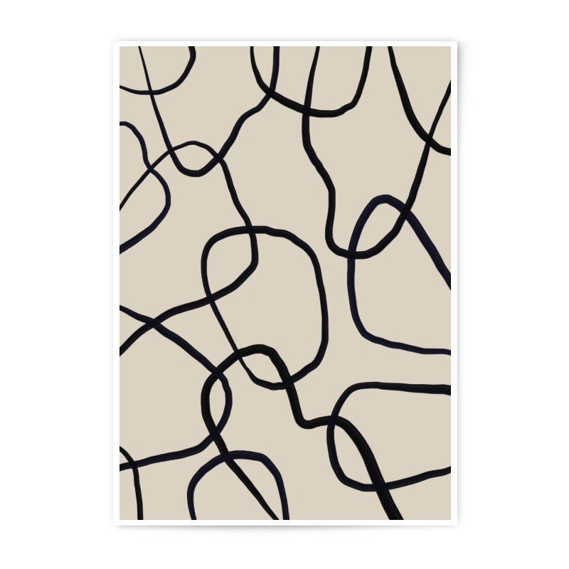 Abstract Line Art Photographic Print, Modern Wall Decor, Minimalist Art Print, Beige and Black Art, Contemporary Home Decor - Tawshia