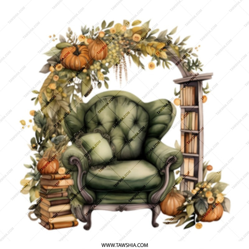 Autumn Reading Nook Mug, Cozy Chair Coffee Mug, Book Lover Gift Mug, Fall Decor Mug, Pumpkin and Books Mug, Thanksgiving Mug - Tawshia