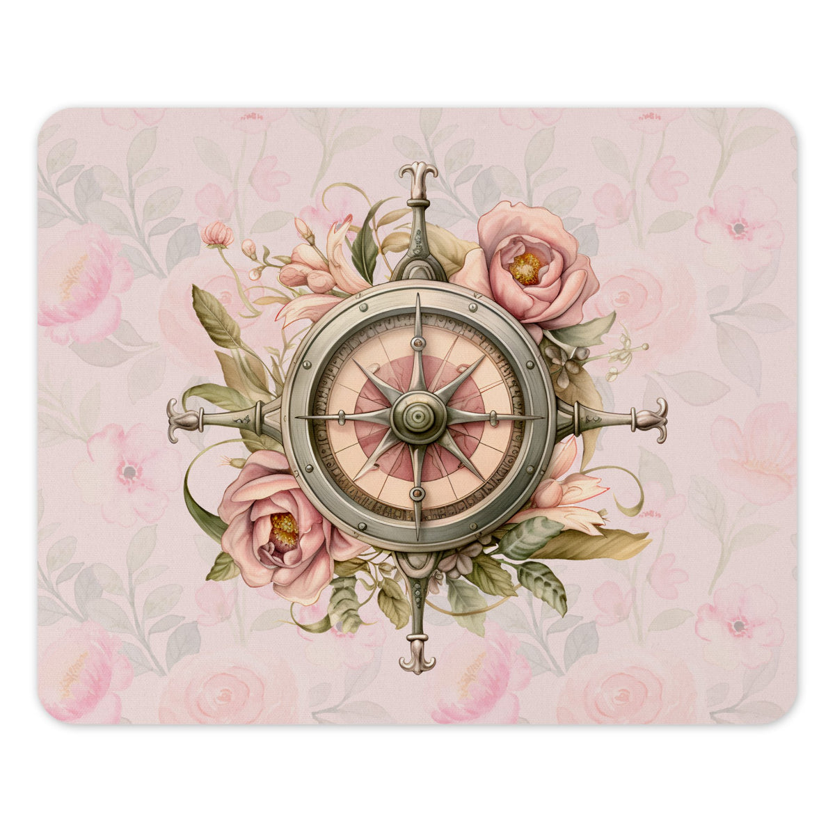 Vintage Compass with Flowers Design Mouse Pad Product