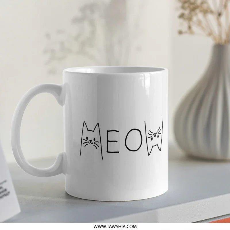 Meow Cat Design Coffee Mug Cute and Quirky Product