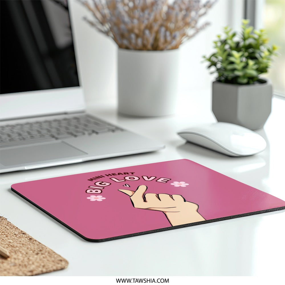Mini Heart Big Love Mouse Pad, Cute Hand Gesture, Pink Aesthetic Desk Decor, Valentine's Day Gift, Gamer Accessories - Tawshia