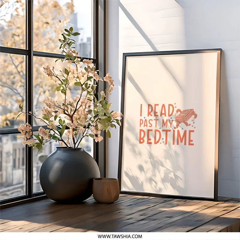 Funny Book Lover Framed Wall Art, Reading Past Bedtime, Whimsical Book Illustration, Reading Room Decor, Childrens Room Art, Gift for Reader - Tawshia