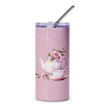 Tea Party Tumbler, Floral Tumbler, Teapot Tumbler, Flowers Tumbler, Drink Tumbler, Unique Tumbler, Gift Tumbler, Tea Lover Gift - Tawshia