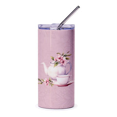 Tea Party Tumbler, Floral Tumbler, Teapot Tumbler, Flowers Tumbler, Drink Tumbler, Unique Tumbler, Gift Tumbler, Tea Lover Gift - Tawshia