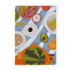 Picnic Photographic Print, Food Illustration, Breakfast Art, Tropical Fruit Decor, Kitchen Wall Art, Colorful Still Life Print - Tawshia
