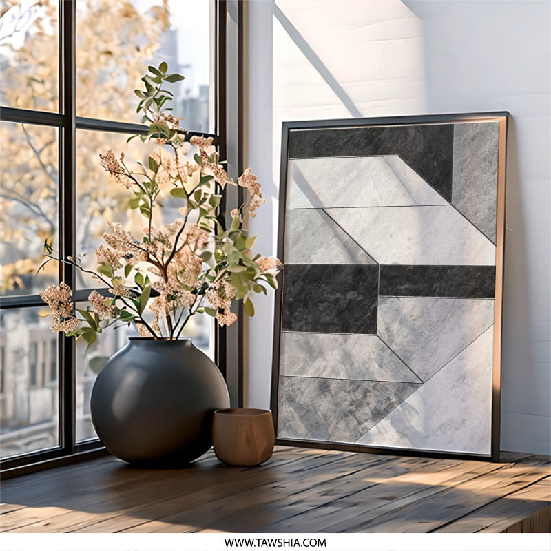 Geometric Wall Art, Abstract Shapes Print, Modern Art Decor, Minimalist Design, Black and White Wall Hanging, Home Decor Gift Idea - Tawshia