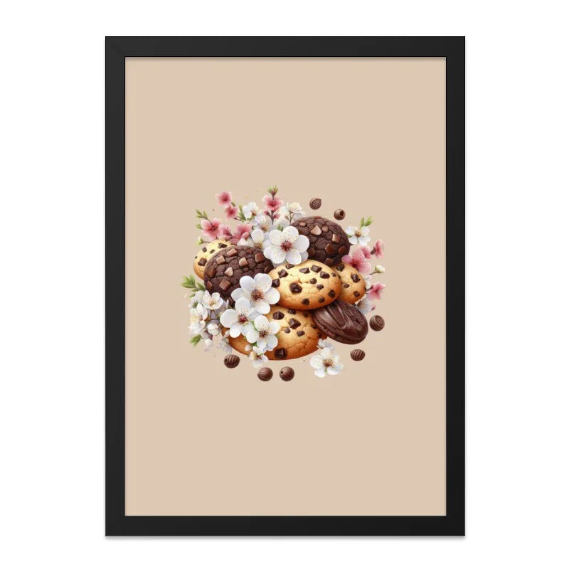 Cookies Framed Wall Art, Dessert Decor, Food Art Print, Floral Kitchen Art, Chocolate Chip Cookie, Cute Wall Decor, Bakery Art, Yummy Art - Tawshia