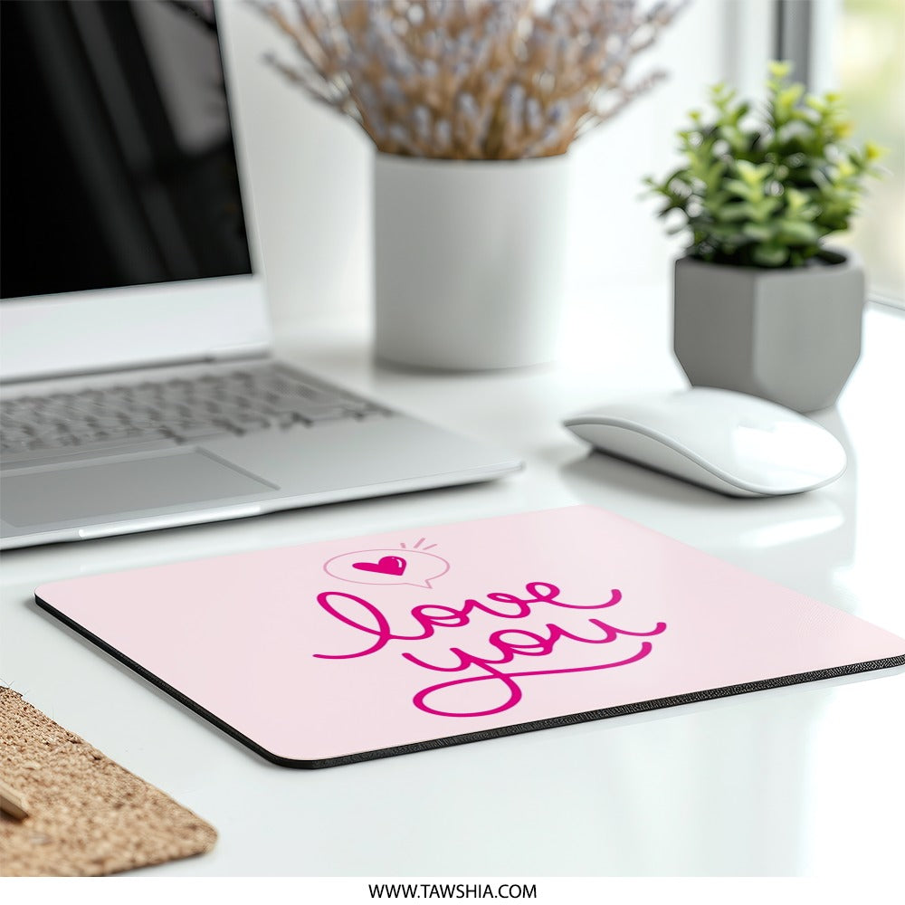 Love You Mouse Pad, Heart Design, Valentine's Gift, Office Decor, Cute Mousepad, Pink Desk Accessories, Gamer Mouse Pad, Trendy Mousepad - Tawshia