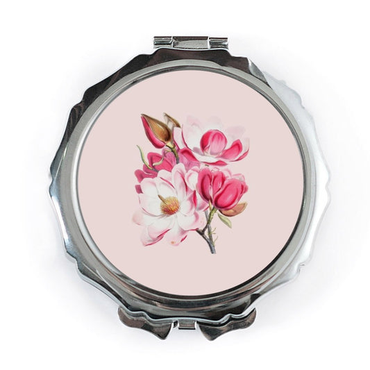 Magnolia Pocket Mirror, Floral Compact Mirror, Pink Flowers, Makeup Mirror, Gift for Her, Bridesmaid Gift, Everyday Carry - Tawshia