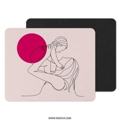 Mother Child Line Art Mouse Pad, Abstract Family Illustration, Minimalist Desk Decor, Modern Office Gift, Pink Sun, Cute Mousepad - Tawshia
