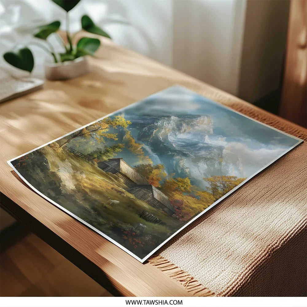 Mountain Cabin Photographic Print, Autumn Landscape Art, Rustic Wall Decor, Scenic Home Decor, Nature Photography Print, Fine Art Print - Tawshia