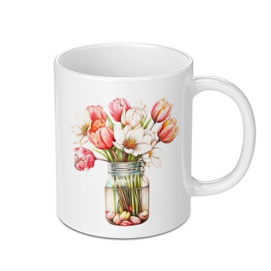 Floral Mug, Tulip Flowers Mug, Spring Mug, Watercolor Flowers Mug, Bouquet Coffee Mug, Floral Art Mug, Gift for Her, Botanical Mug - Tawshia