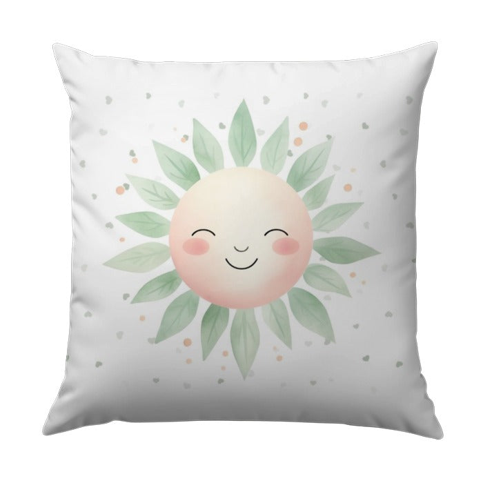 Smiling Sun Pillow, Leaf Crown Decor, Nursery Decor, Childrens Pillow, Kids Room, Baby Gift, Playroom Pillow, Whimsical Pillow - Tawshia
