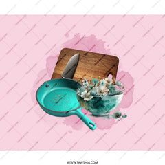 Kitchen Still Life Mouse Pad, Floral Bowl, Frying Pan, Cutting Board, Knife, Watercolor Kitchen Art Desk Accessory, Chef Gift - Tawshia