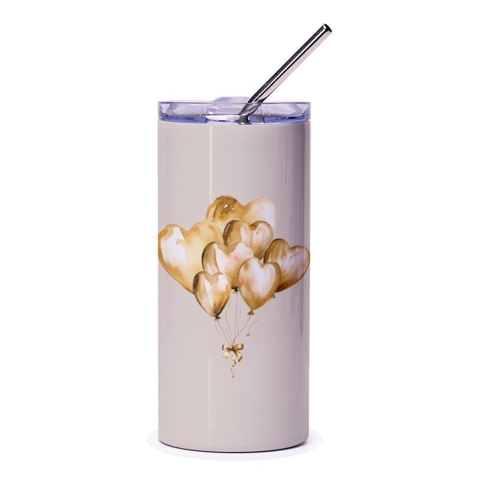 Heart Balloons Tumbler, Cute Tumbler, Gift for Her, Balloon Art Tumbler, Heart Tumbler, Special Occasion Tumbler, Tumbler with Straw - Tawshia