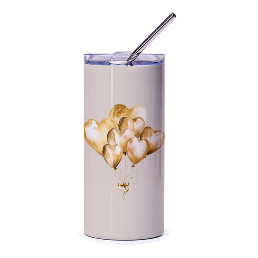 Heart Balloons Tumbler, Cute Tumbler, Gift for Her, Balloon Art Tumbler, Heart Tumbler, Special Occasion Tumbler, Tumbler with Straw - Tawshia