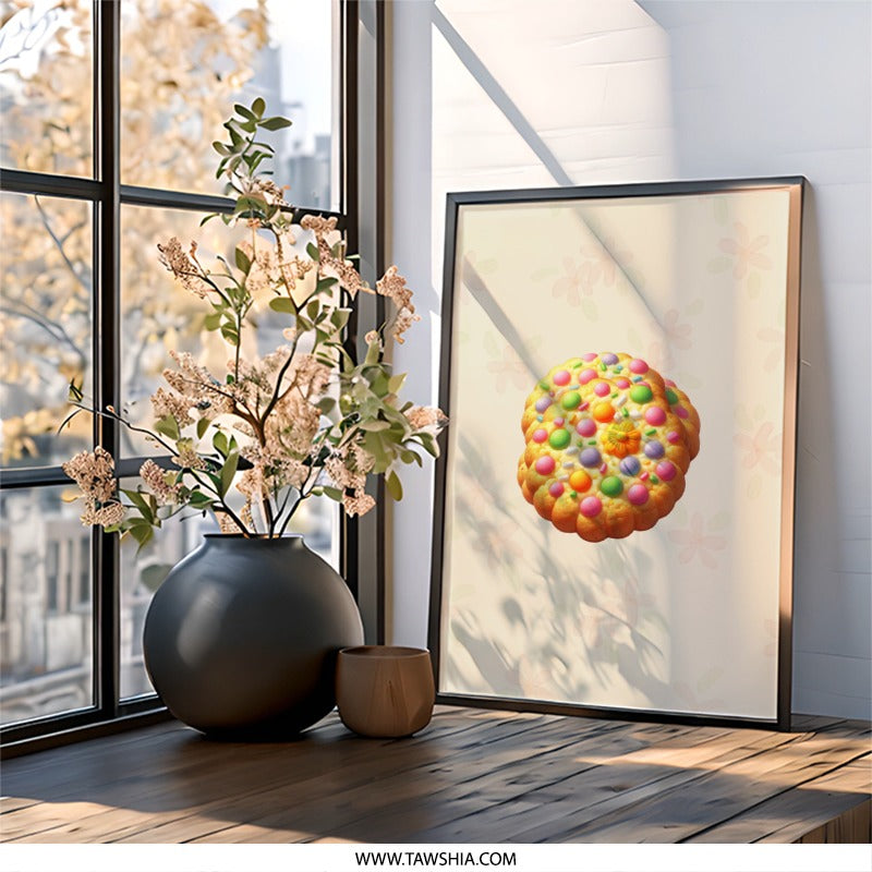Cookie Wall Art Print, Cute Sprinkled Cookie, Whimsical Food Art, Bakery Wall Decor, Home Decor, Sweet Treat Art, Kitchen Art - Tawshia