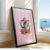 Pink Cowboy Cactus Wall Art, Western Decor, Desert Wall Art, Cute Cactus Print, Southwest Art, Framed Art Print - Tawshia