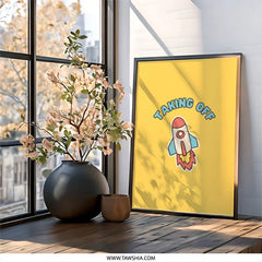 Rocket Wall Art, Space Theme Decor, Taking Off, Kids Room Art, Nursery Print, Playroom Art, Cartoon Rocket, Bright Wall Art, Cute Print - Tawshia