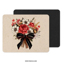 Floral Bouquet MousePad, Rose Flower, Ribbon Bow, Trendy Office Decor, Computer Accessories, Floral Desk Mat, Stylish Mouse Pad Design - Tawshia