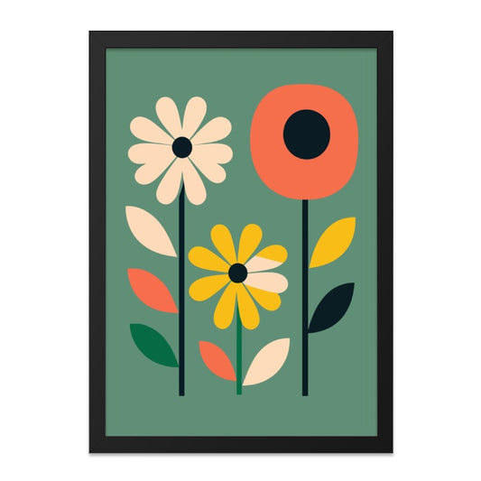Retro Floral Wall Art, Mid Century Modern Print, Geometric Flower Poster, Botanical Art Print, Colorful Flower Wall Decor, Home Decor - Tawshia