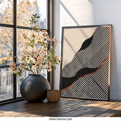 Abstract Wall Art Print, Diagonal Stripes Artwork, Modern Geometric Design, Beige and Black Home Decor, Contemporary Wall Decor - Tawshia