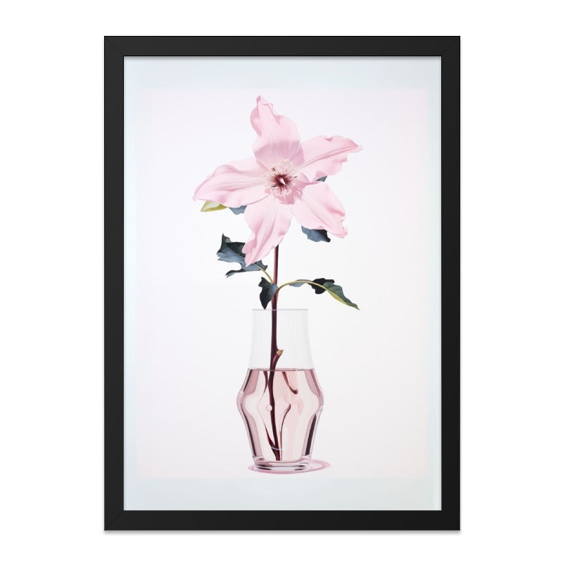 Pink Clematis Flower Wall Art, Floral Print, Minimalist Art, Botanical Wall Decor, Clematis in Vase, Home Decor - Tawshia