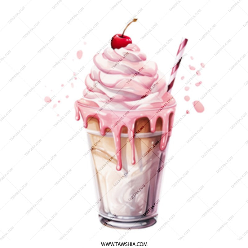 Pink Milkshake Mug, Watercolor Drink Mug, Cherry Topped Mug, Dessert Mug, Gift Idea, Sweet Treat Mug, Novelty Mug - Tawshia