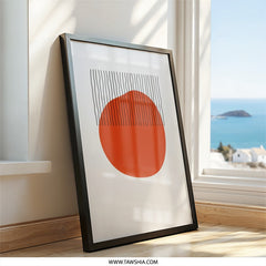 Modern Geometric Wall Art, Abstract Orange Circle Print, Minimalist Line Art, Contemporary Home Decor, Living Room Wall Decor - Tawshia