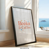 Books and Coffee Framed Wall Art, Cozy Home Decor, Reader Gift, Coffee Lover Print, Black Frame Art, Perfect for Library, Study or Cafe - Tawshia