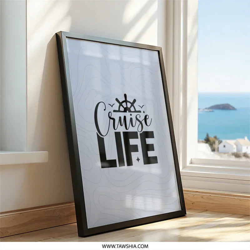 Cruise Life Framed Wall Art, Nautical Decor, Boat Wheel Art Print, Ocean Lover Gift, Coastal Home Art, Vacation Vibes, Travel Art - Tawshia