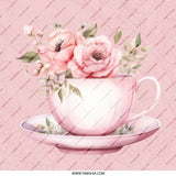Pink Roses Teacup Pinback Button, Floral Button, Tea Party Favor, Flower Badge, Cute Accessory, Botanical Pin, Romantic Gift, Party Pin - Tawshia