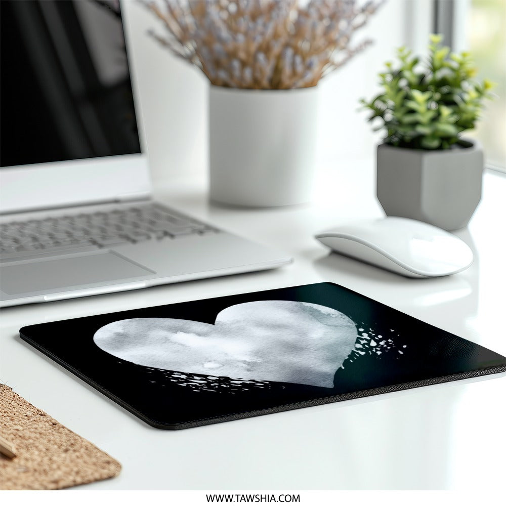 Watercolor Heart Mouse Pad, Artistic Heart Mousepad, Love Heart Design, Modern Desk Accessory, Black Background Mouse Pad - Tawshia