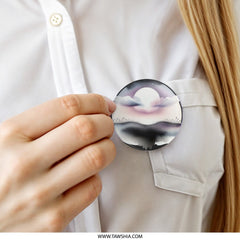 Moonlit Lake Pinback Button, Watercolor Art Badge, Celestial Landscape Accessory, Night Sky Illustration, Unique Gift Idea, Buttons - Tawshia