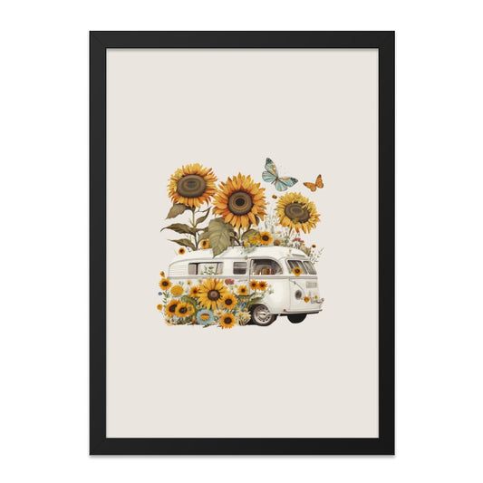Sunflower Camper Wall Art, Bohemian Home Decor, Butterflies and Van, Floral Print, Nature Artwork, Summer Vibes, Wall Decor, Gift Idea - Tawshia