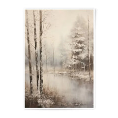 Winter Forest Photographic Prints, Snowy Landscape Art, Peaceful Nature Wall Decor, Serene Lake Photo, Scenic Photo Prints - Tawshia