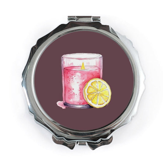 Candle and Lemon Pocket Mirror, Watercolor Art, Cute Compact Mirror, Makeup Mirror, Gift for Her, Stylish Mirror, Portable Mirror - Tawshia
