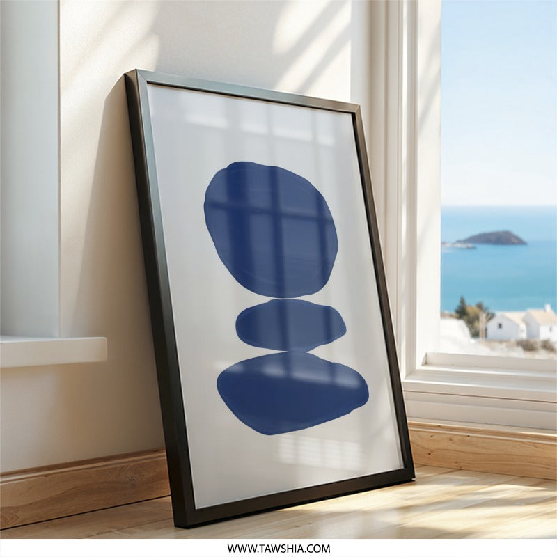 Blue Stone Wall Art, Modern Abstract Art Print, Minimalist Wall Decor, Zen Art, Balancing Stones Artwork, Contemporary Home Decor - Tawshia