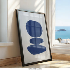 Blue Stone Wall Art, Modern Abstract Art Print, Minimalist Wall Decor, Zen Art, Balancing Stones Artwork, Contemporary Home Decor - Tawshia