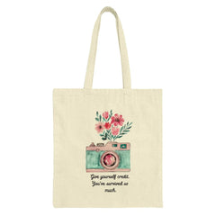Floral Camera Tote Bag, Inspirational Quote Bag, Photography Lover Gift, Aesthetic Tote, Cute Tote Bag, Gift for Photographer - Tawshia