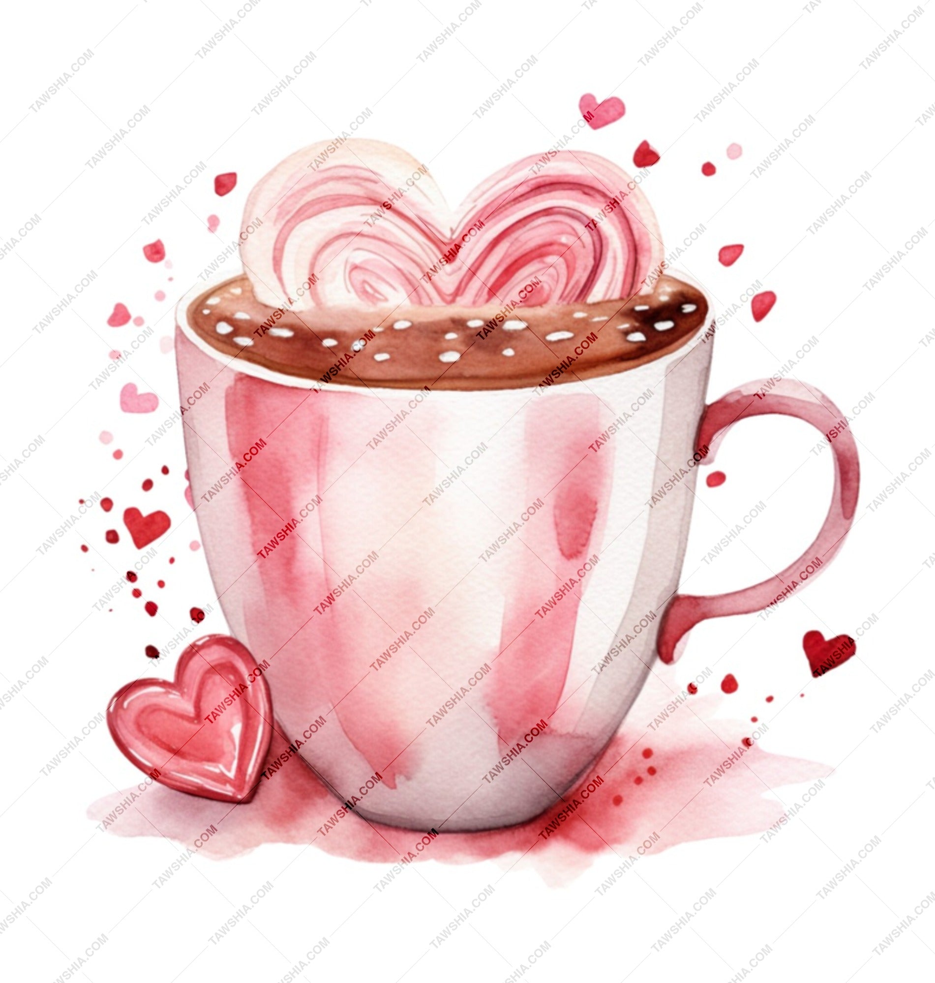 Heart Coffee Mug, Watercolor Mug, Love Mug, Valentine's Day Mug, Hearts Mug, Pink Mug, Cute Mug - Tawshia