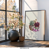 Succulent and Crystal Wall Art, Botanical Print, Modern Home Decor, Plant Lover Gift, Framed Wall Decor, Trendy Art - Tawshia
