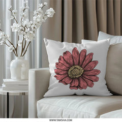 Pink Daisy Pillow, Floral Throw Pillow, Flower Accent Pillow, Botanical Cushion, Modern Home Decor, Decorative Pillows, Spring Decor - Tawshia