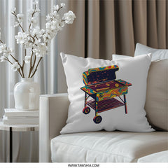 Grill Pillow, Psychedelic BBQ Throw Pillow, Grill Art Cushion, Colorful Grill Gift, Novelty Kitchen Decor, Unique Home Accent, BBQ Lover - Tawshia